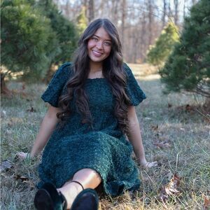 forest Green floral appliqué Dress